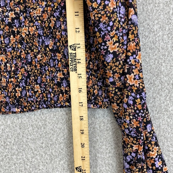 Pink Rose dark floral boho blouse L smocked puffy sleeves cropped whimsigoth Y2K - Picture 4 of 8